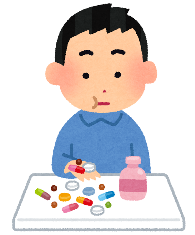 大量に薬を飲む人